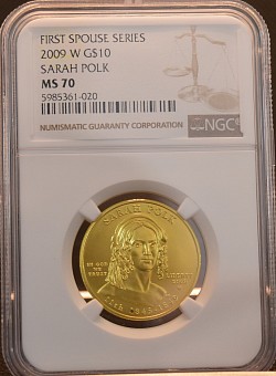 2009年 First Spouse サラ・ポーク金貨 MS70