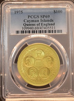 1975年 ケイマン諸島 6人の女王 100ドル金貨